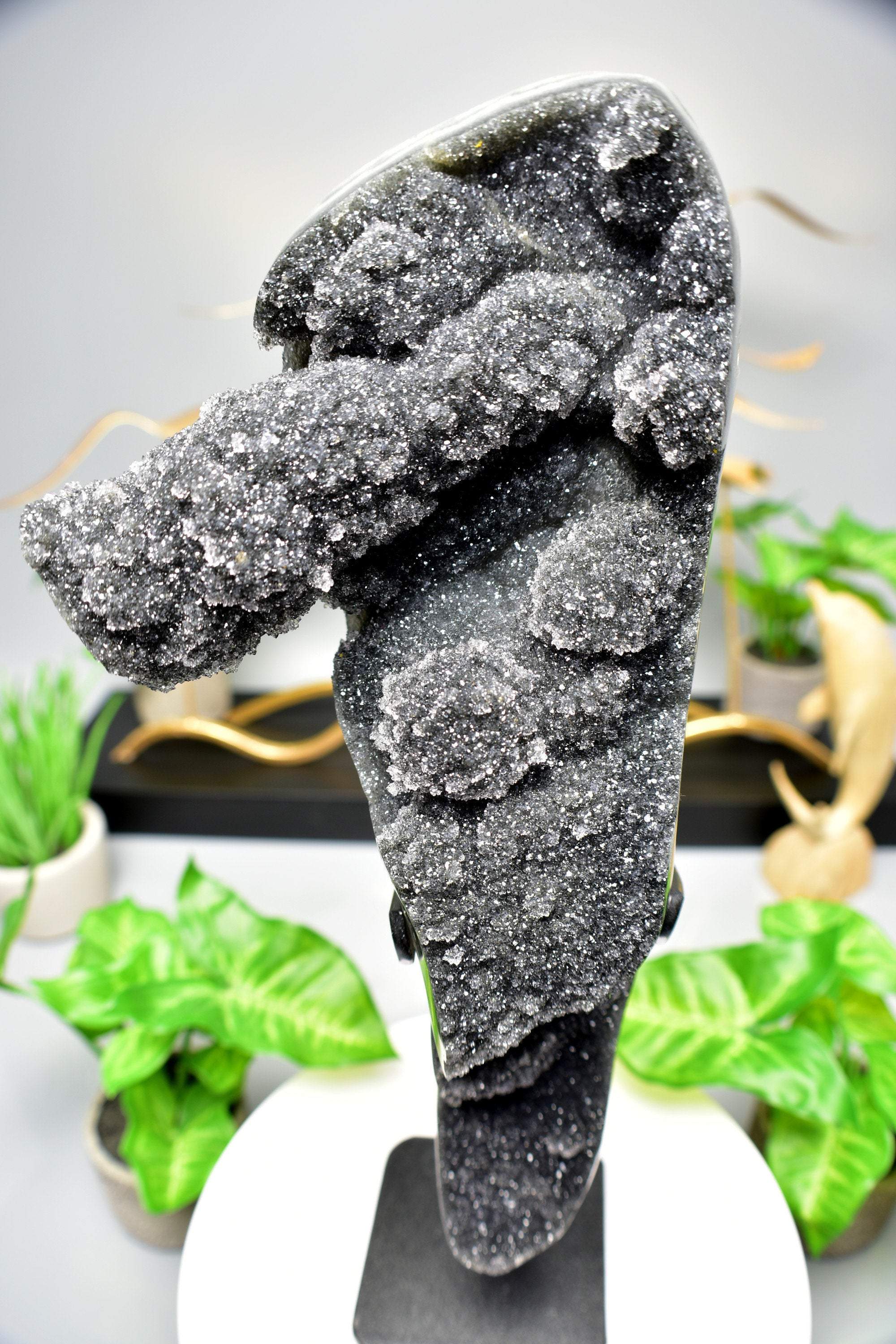 Amethyst Black Galaxy Stalactite Formation Crystal Quartz on Home Decor Centerpiece - DelphyCrystals