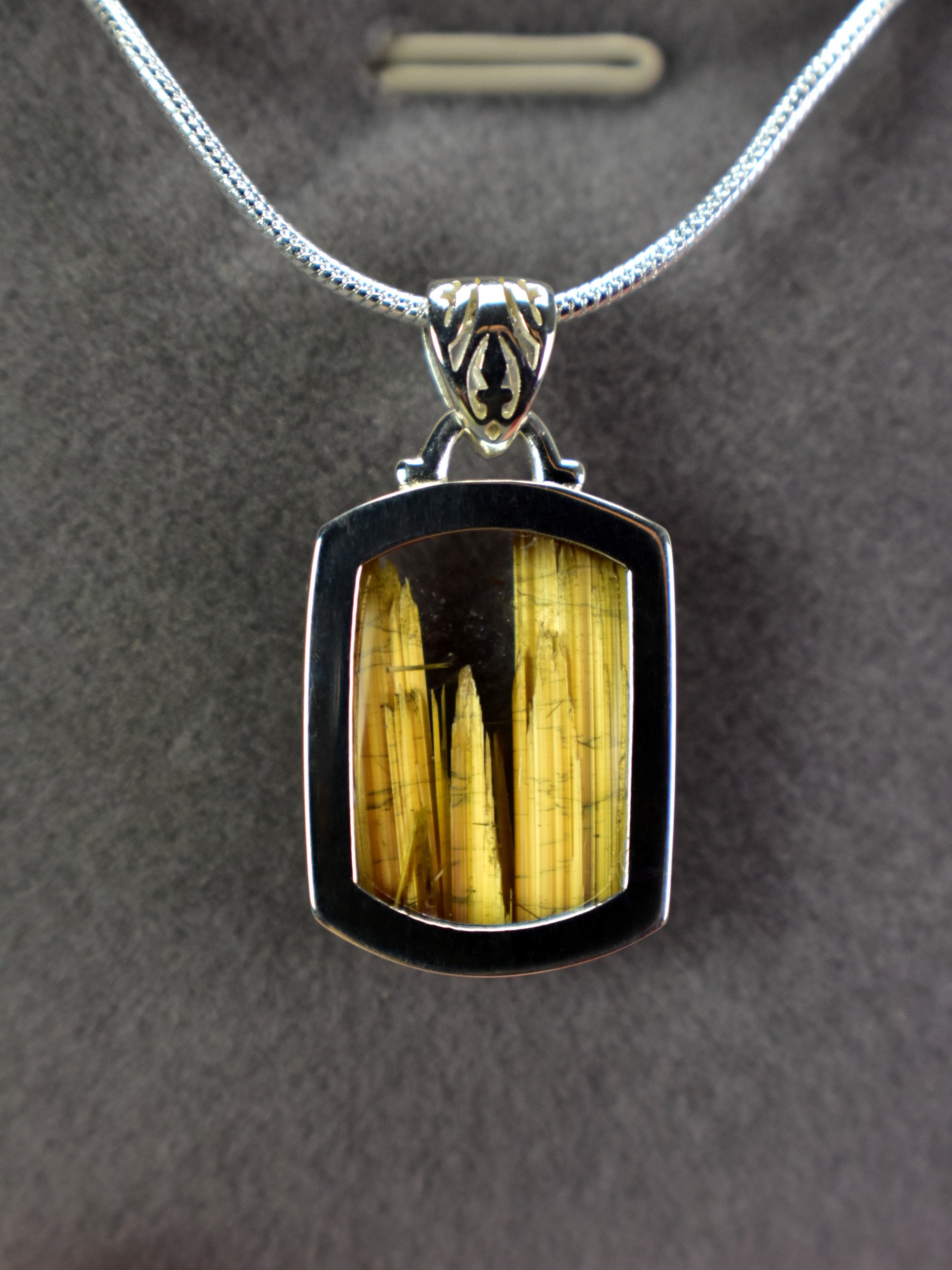 EXCLUSIVE! Golden Rutilated Titanium Clear Quartz Pendant Rutile Gem Crystal Jewelry Sterling Silver Master Series - DelphyCrystals