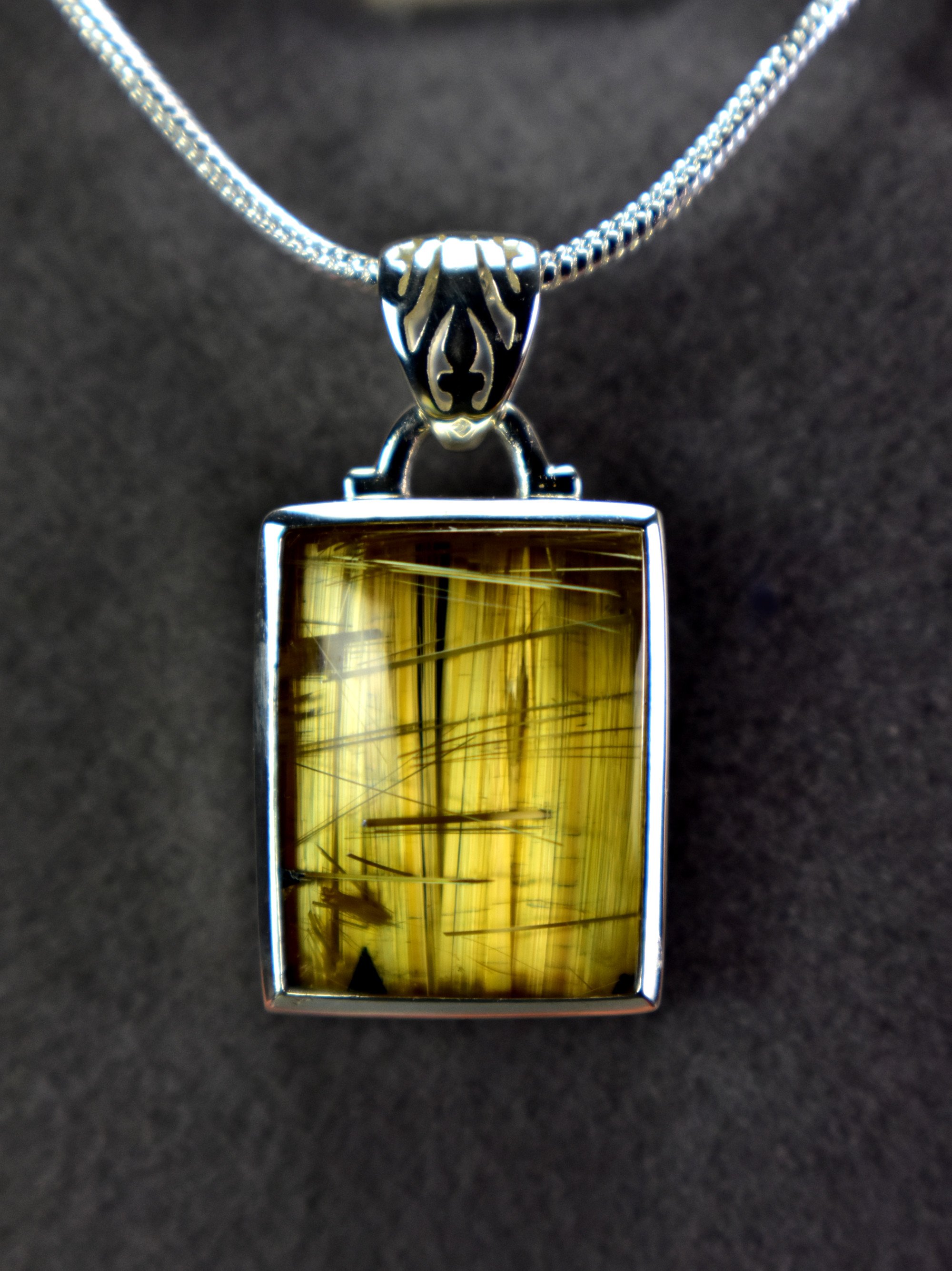 EXCLUSIVE! Golden Rutilated Titanium Clear Quartz Pendant Rutile Gem Crystal Jewelry Sterling Silver Master Series - DelphyCrystals