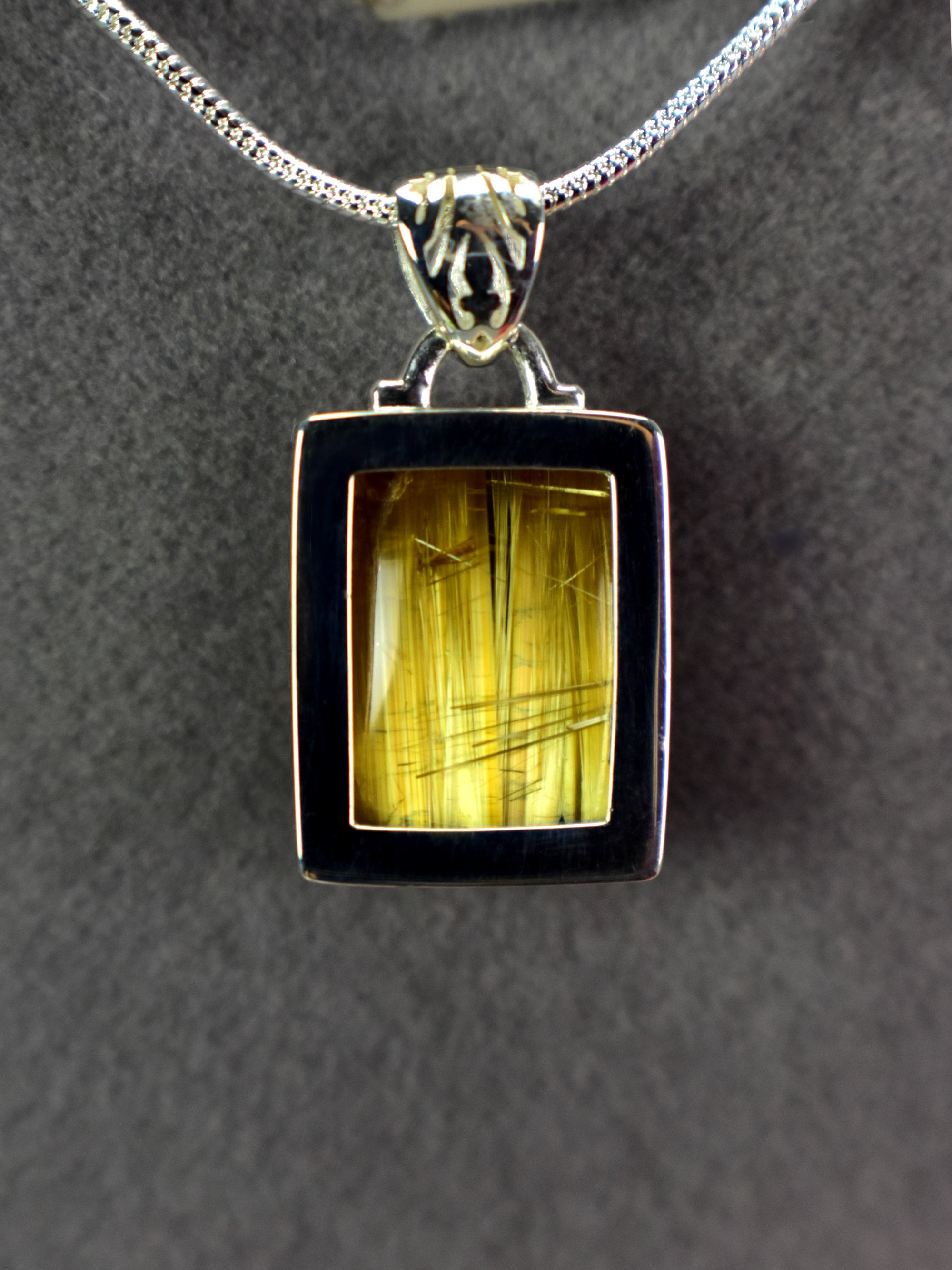 EXCLUSIVE! Golden Rutilated Titanium Clear Quartz Pendant Rutile Gem Crystal Jewelry Sterling Silver Master Series - DelphyCrystals