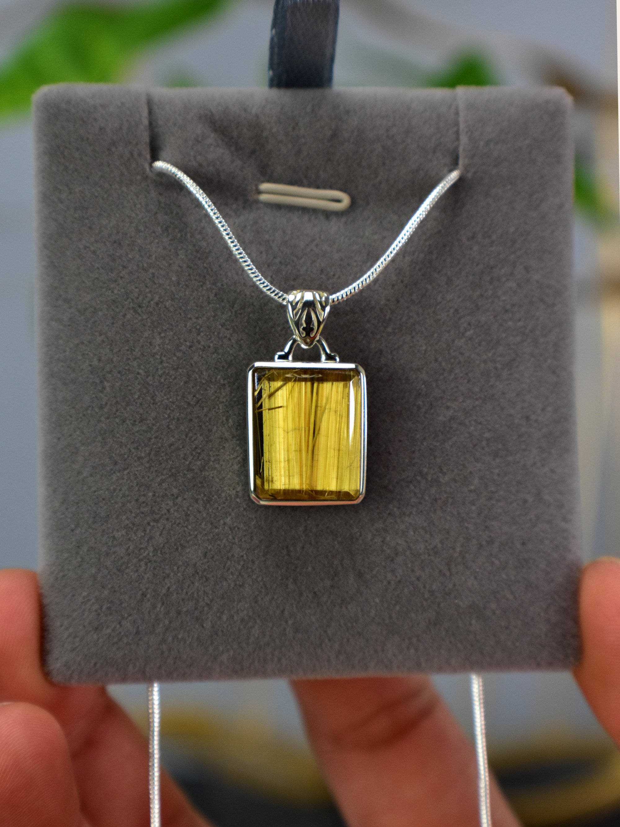 EXCLUSIVE! Golden Rutilated Titanium Clear Quartz Pendant Rutile Gem Crystal Jewelry Sterling Silver Master Series - DelphyCrystals