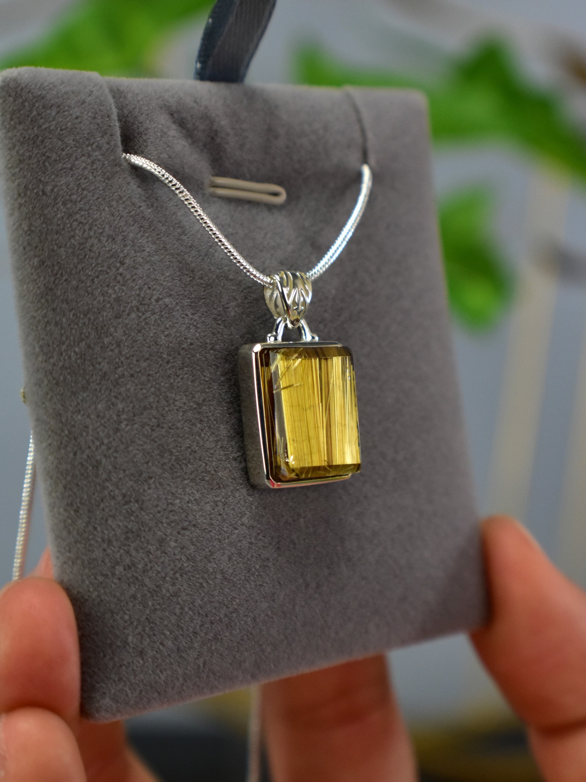 EXCLUSIVE! Golden Rutilated Titanium Clear Quartz Pendant Rutile Gem Crystal Jewelry Sterling Silver Master Series - DelphyCrystals