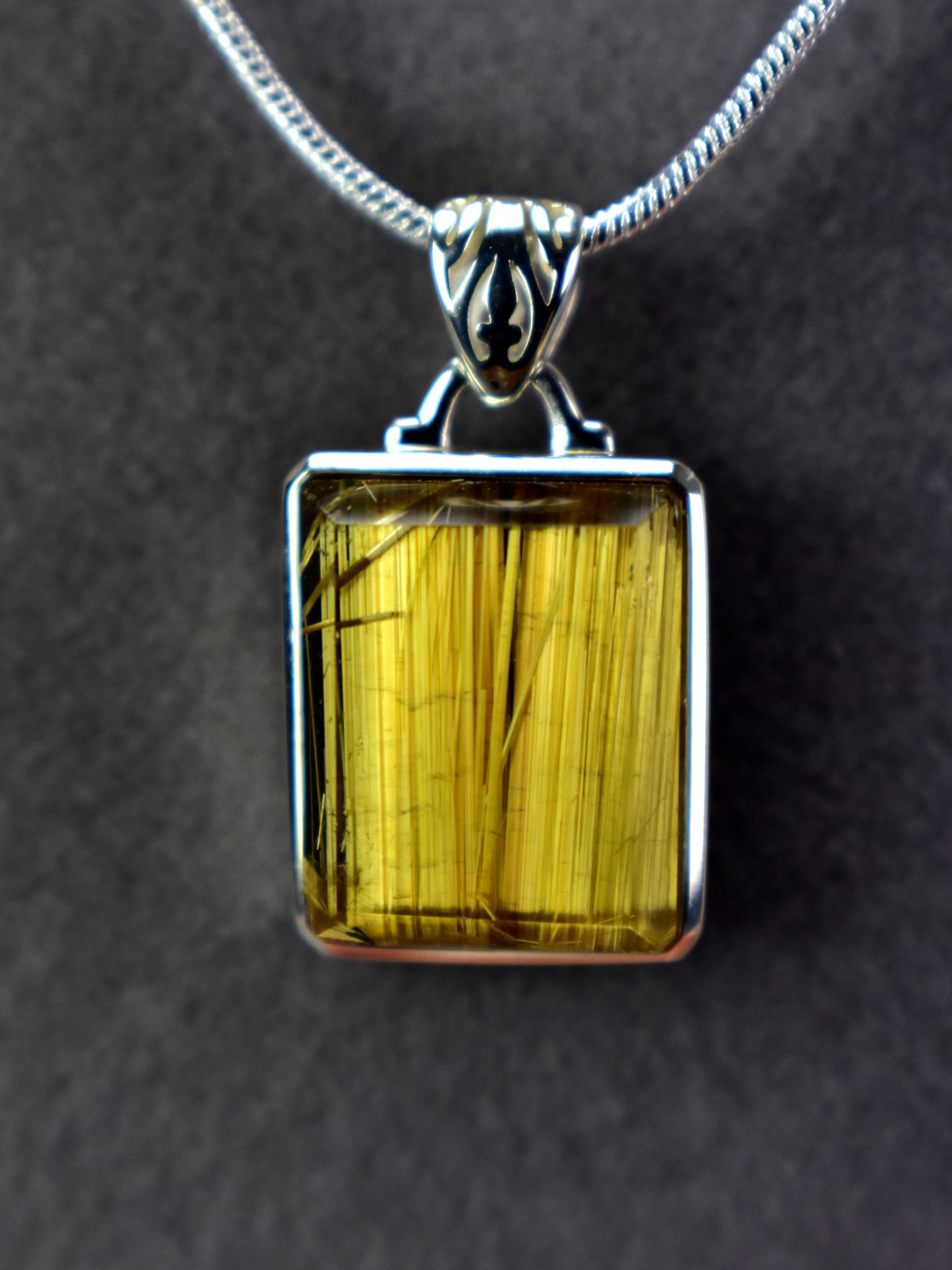 EXCLUSIVE! Golden Rutilated Titanium Clear Quartz Pendant Rutile Gem Crystal Jewelry Sterling Silver Master Series - DelphyCrystals