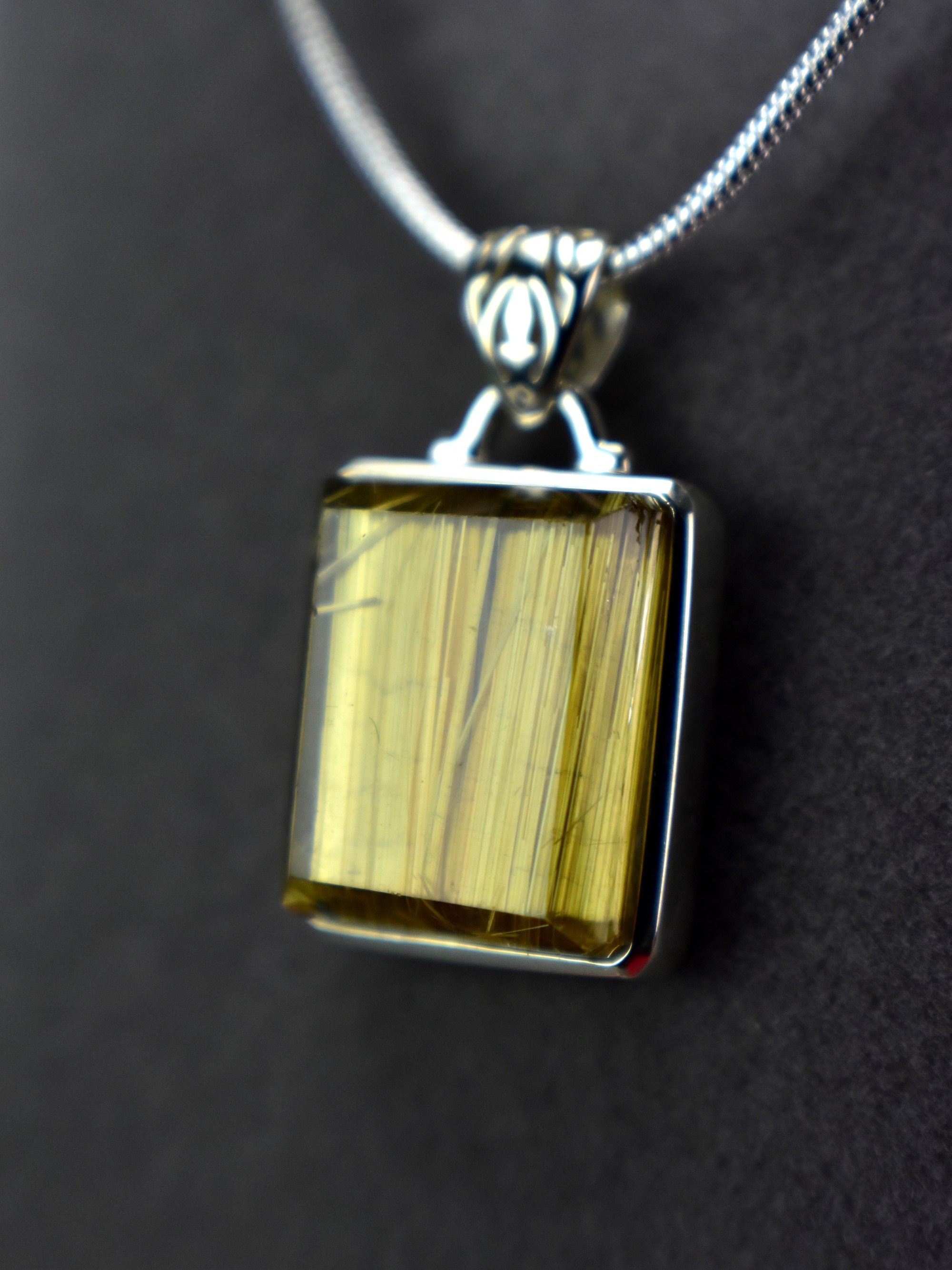 EXCLUSIVE! Golden Rutilated Titanium Clear Quartz Pendant Rutile Gem Crystal Jewelry Sterling Silver Master Series - DelphyCrystals