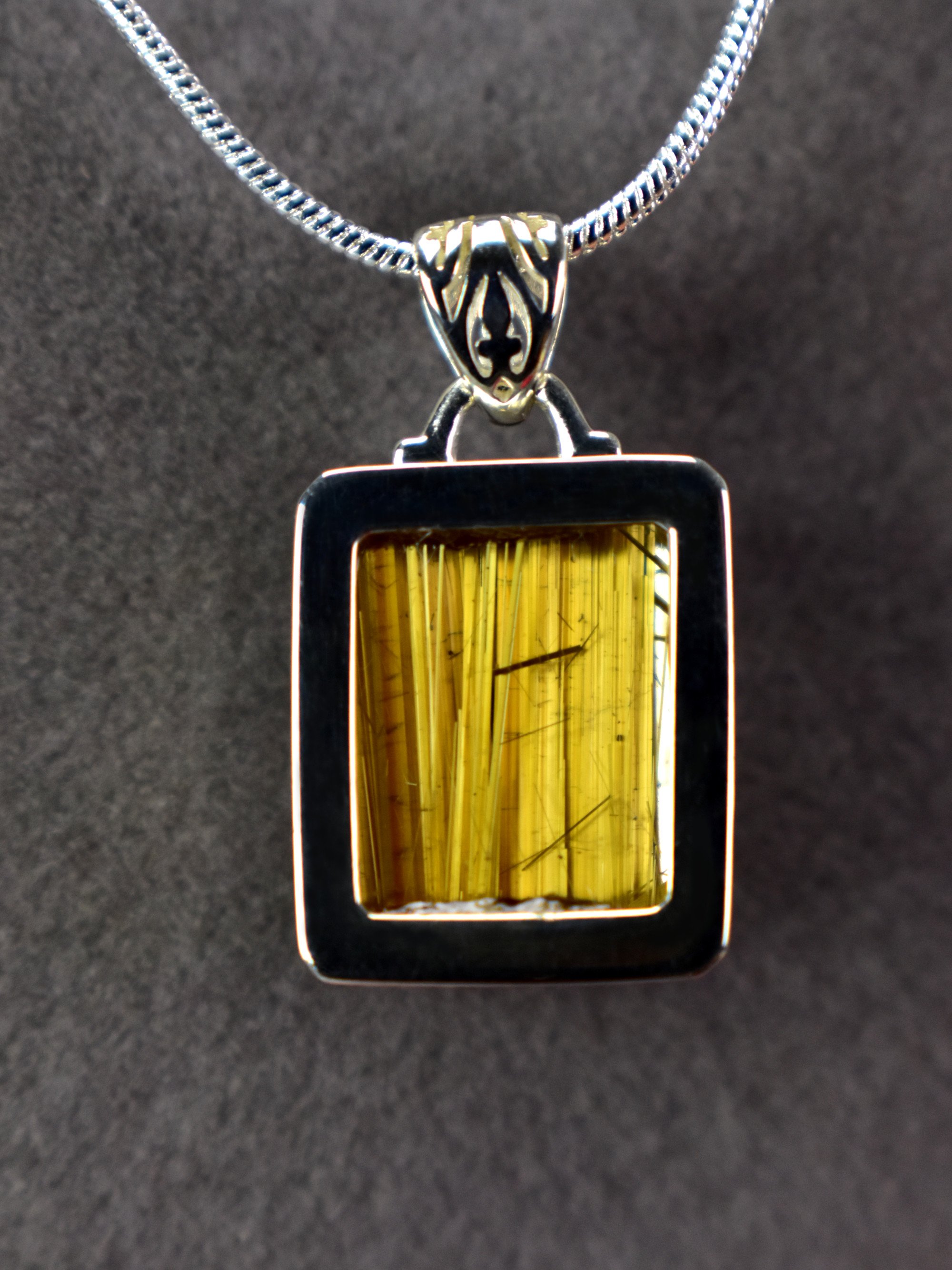 EXCLUSIVE! Golden Rutilated Titanium Clear Quartz Pendant Rutile Gem Crystal Jewelry Sterling Silver Master Series - DelphyCrystals