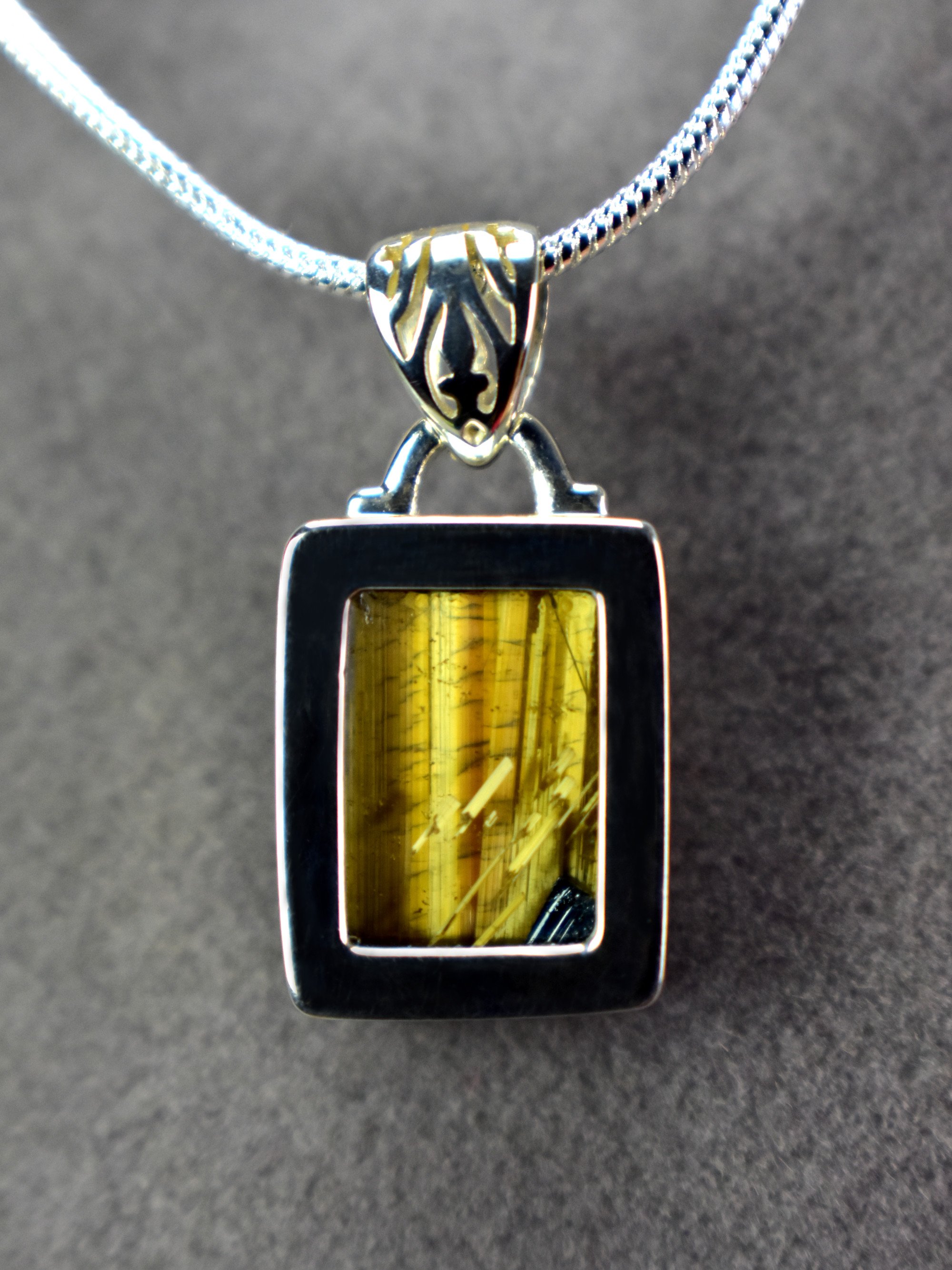 EXCLUSIVE! Golden Rutilated Titanium Clear Quartz Pendant Rutile Gem Crystal Jewelry Sterling Silver Master Series - DelphyCrystals