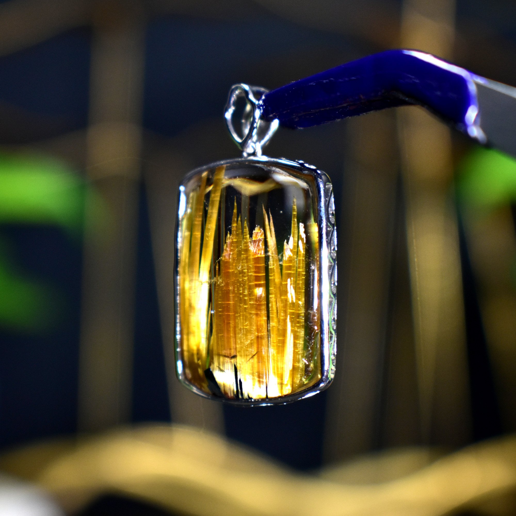 EXCLUSIVE! Star-Rayed Golden Rutile Titanium Clear Quartz Pendant Gem Crystal - DelphyCrystals