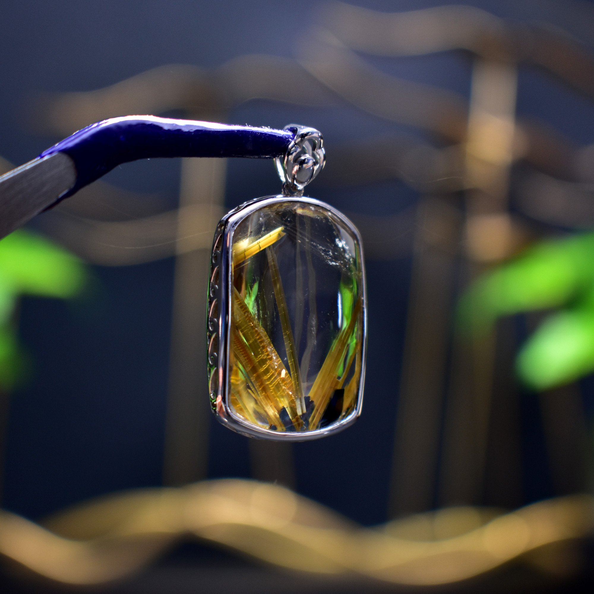 EXCLUSIVE! Star-Rayed Golden Rutile Titanium Clear Quartz Pendant Gem Crystal - DelphyCrystals