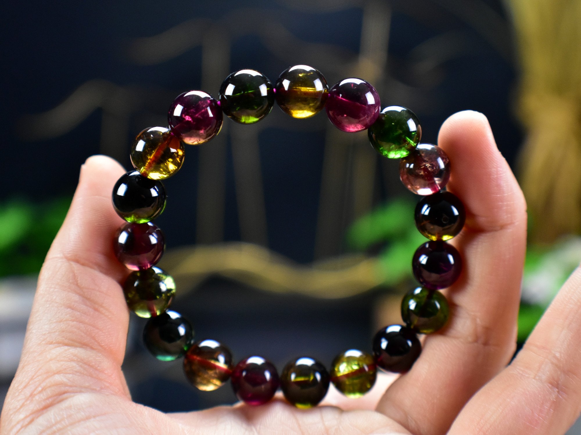 Mystic Tourmaline High Quality 10mm Beads  Gem Crystal Bracelet - DelphyCrystals