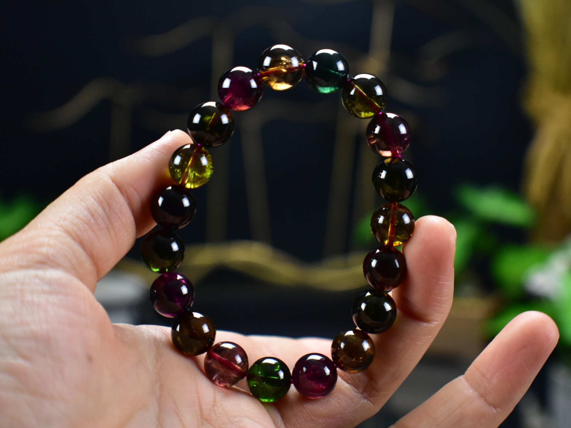 Mystic Tourmaline High Quality 10mm Beads  Gem Crystal Bracelet - DelphyCrystals