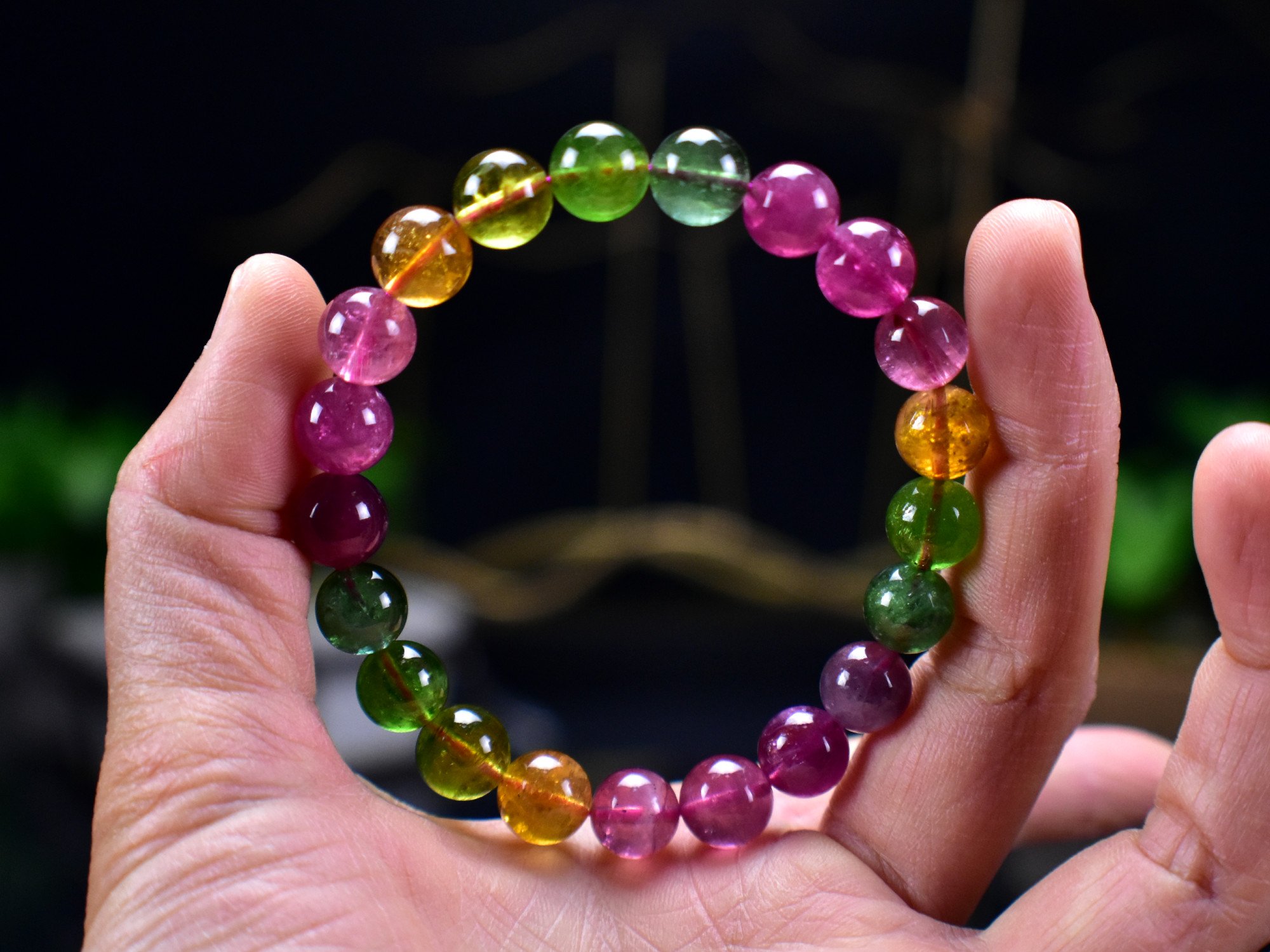 Candy Tourmaline 9.3mm Beads Gem Crystal Bracelet - DelphyCrystals