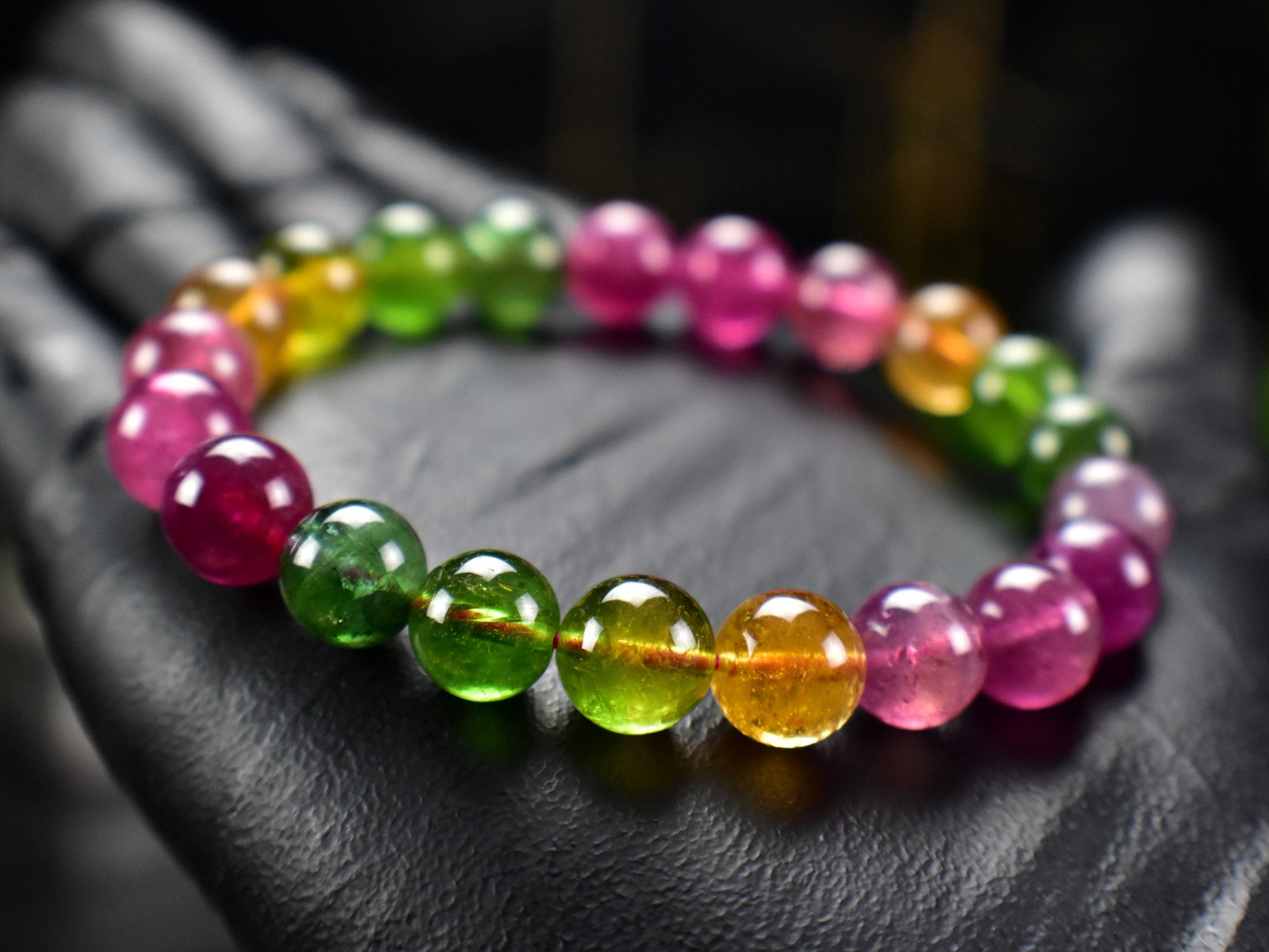 Candy Tourmaline 9.3mm Beads Gem Crystal Bracelet - DelphyCrystals