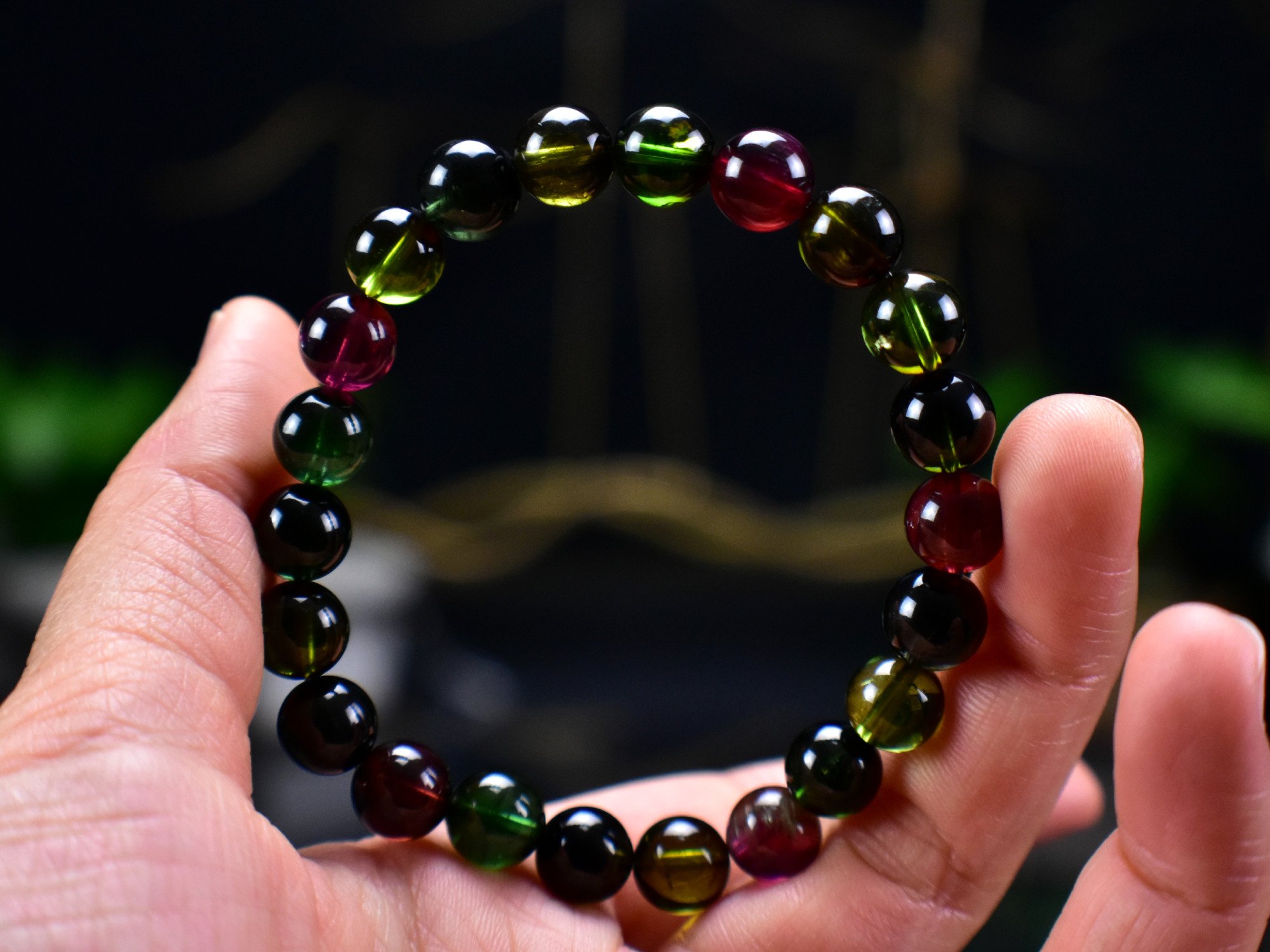 Mystic Tourmaline High Quality 8.8mm Beads Gem Crystal Bracelet - DelphyCrystals