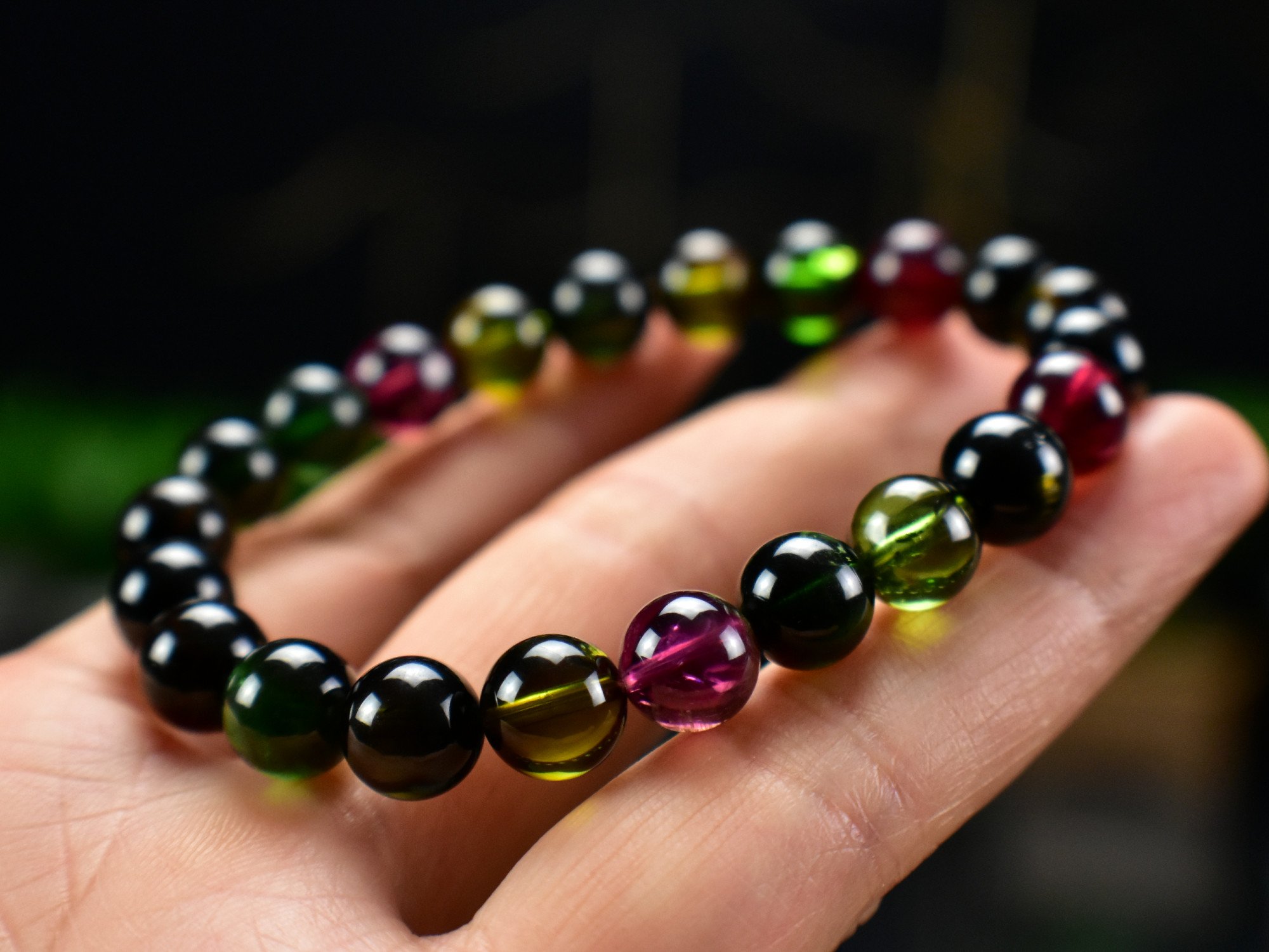 Mystic Tourmaline High Quality 8.8mm Beads Gem Crystal Bracelet - DelphyCrystals