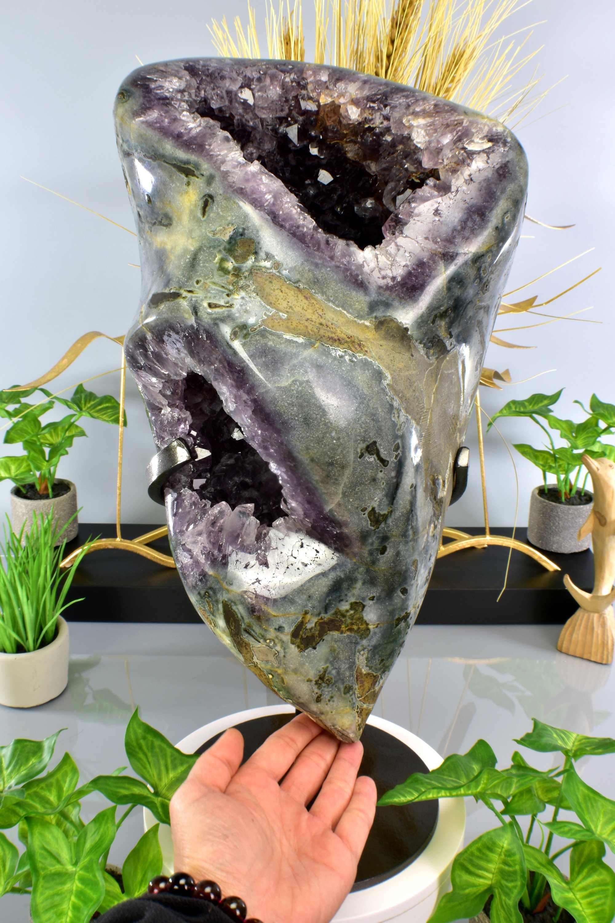 Smoky Amethyst Agate Geode & Formation Home Decor Centerpiece Specimen Crystal Quartz - DelphyCrystals