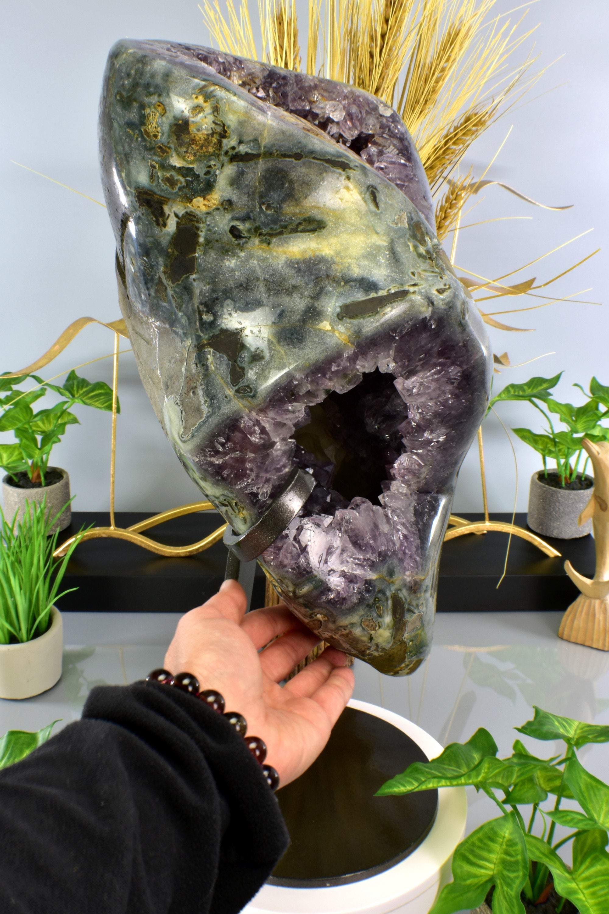 Smoky Amethyst Agate Geode & Formation Home Decor Centerpiece Specimen Crystal Quartz - DelphyCrystals